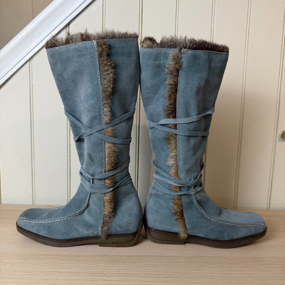 KATE KUBA Womens Festival Suede Lace Up Boots Rabbit Fur Trim Size 36 EU/5.5 US